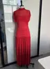 Vestido de Malla Patchwork de Cuello Alto Transfronterizo para Mujer, Verano, Manga Corta, Ceñido a la Cintura, Fruncido, Corte Ajustado, Dobladillo Largo, Vestido de Noche