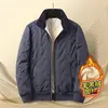 Chaqueta de algodón con cremallera, forrada de forro polar texturizado, gruesa y cálida, con cuello alto, para hombre, talla grande, corte casual y holgado para invierno.