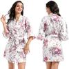 Cardigan Robe Curto de Verão Feminino para Casa Fino Tamanho Plus Solto Cetim Seda Estampado Narciso Robe Matinal