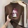Blusa casual de manga comprida para meninas DeRong, nova coleção outono e inverno, design estiloso e versátil de gola alta para crianças mais velhas