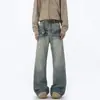 Ropa Popular para Hombre / Novedad de Primavera Estilo Americano High Street Peso Pesado Jeans Versátiles de Longitud Completa para Hombres y Mujeres, Corte Holgado con Ligero Desflecado