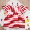 Vestido de verano a rayas para niñas estilo europeo y americano, moderno, sin hombros, manga corta, ropa para niños, una pieza, envío ins