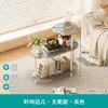 Mesa auxiliar de sofá de madera maciza con ruedas, mesa de centro con carrito móvil, mueble auxiliar de mármol con placa de roca para sala de estar, mueble para té