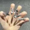 Uñas Vestibles para Mujer, Dulce Estilo Ins Rosa Nude Lazo Pedrería Uñas Postizas Pre-fabricadas, 10 Piezas Puntas de Uñas Vestibles
