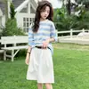 Conjunto de Ropa de Verano a Rayas con Protección Solar para Niñas 2026 Nuevo Estilo Pantalones Cortos para Niños Medianos y Grandes Conjunto de Dos Piezas