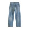 58208-25 Outono Novo Americano Retrô Estreito Reto Casual Bolso Traseiro com Aba Solto Jeans Longo
