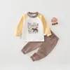 Conjunto de Dos Piezas para Bebé Douding Mundo Animal Elefantito, Top de Manga Larga de Algodón Puro para Otoño y Pantalones, Pijama de Dos Piezas de Cintura Alta que Protege la Barriga