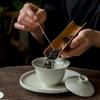 Jingdezhen Tazón con Tapa de Ceniza de Planta Esmalte Verde Antiguo Tazón de Té Cerámica Juego de Té para el Hogar Tazón de Té Logo Personalizado