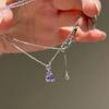 Collar de Plata de Ley S925 Gota de Agua Morada Diamante de Alto Carbono, Circonita de Gota de Agua Ultra Brillante Transparente como el Hielo, Sensación Exquisita y Fresca, un Cierre de Lágrima