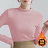 Camisa Base com Gola Alta de Veludo Feminina Acolchoada com Lã Outono e Inverno Versátil Estilo Ocidental Justa Quente Manga Longa Camiseta