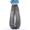 Jeans de mujer con estampado de estrellas retro americano y dobladillo curvo, diseño de moda urbana de verano, pantalones largos anchos holgados y fluidos