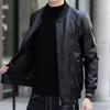 Otoño e Invierno 2025 Chaqueta de Cuero para Hombre con Cuello de Béisbol Cuero PU Forro Polar Espesado Especialmente Diseñado para Transmisión en Vivo