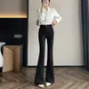Pantalones de color caqui, ligeramente acampanados para mujer, nuevo estilo otoño/invierno, de cintura alta, adelgazantes y favorecedores de la figura, pantalones de pierna ancha, adecuados para mujeres altas, pantalones de traje acampanados de un solo botón