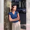 Suéter de punto vintage estilo Hong Kong, de un solo pecho, cuello en V, con pequeñas mangas acampanadas para mujer, diseño de verano con cintura entallada y top versátil