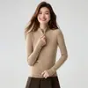 Nueva colección de otoño e invierno: suéter de cachemira tejido para mujer, corte ajustado, con media cremallera, una capa base simple y versátil