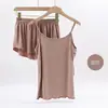 Verano Nuevo talla grande talla grande para mujer cómodo simple de tirantes ropa de casa pijama de dos piezas chaleco shorts traje