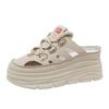 W3650 Novo Estilo Saia-Calça Feminina Verão 2024 Vazada Aumenta Altura Sapatos Brancos Sola Grossa Sapatos Casuais Sandálias Femininas Respiráveis