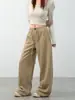 Calça Larga Cinza Tio Cenoura para Mulheres 2026 Primavera Novo Design Cintura Alta Cordão Solta Casual Calça de Moletom