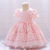2026 Amazon Ebay Vestido de Primer Cumpleaños Vestido de Boda para Bebé Dama de Flor Manga Abullonada Encaje Regalo de Cumpleaños Vestido para Niños
