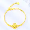 Pulsera de Flor Creativa de Moda Chapada 3D Oro Duro Pulsera de Hierba de Cuatro Hojas Regalo del Día de San Valentín Pulsera de Hierba de la Suerte Amor