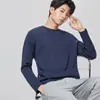 [Algodón Mercerizado Antibacteriano de Amoníaco Líquido] Camiseta de Manga Larga de Color Sólido con Cuello Redondo, de Alta Gama, Doble Cara, Sensación Fresca, Algodón de Fibra Larga de Xinjiang, para Primavera y Otoño