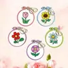 Kit de Ponto Cruz para Chaveiro Floral Transfronteiriço, Pacote de Materiais para Bordado DIY, Pingente de Bordado Artesanal Casual