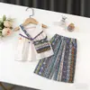 Conjunto de Roupa para Meninas Transfronteiriço Amazon Estilo Dopamina Tendência Verão Estilo Étnico Conjunto de Três Peças Infantil para Meninas e Bebês