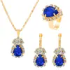Comercio exterior transfronterizo popular juego de anillos collares pendientes de piedras preciosas de colores europeo y americano conjunto de tres piezas joyería para mujer al por mayor