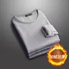 Camiseta térmica masculina com forro de fleece, corte justo, cor sólida, gola redonda, camada base de inverno, manga longa, fleece que não solta fiapos, para homens