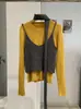 Conjunto de dos piezas KEKEZOON, top de punto de cuello redondo, manga larga hasta el hombro, con camisola debajo, y un lazo 9174