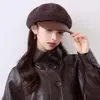 Gorra de boina de tweed patchwork estilo coreano, sombrero octogonal retro y elegante para otoño/invierno, artístico y versátil para ir al trabajo, hace que la cara se vea más pequeña, gorra de pico de pato