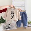 Primavera e outono novo gola redonda 9 mangas compridas suéter algodão Calça jeans meninos conjunto de duas peças fabricantes de origem atacado moda