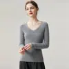 Suéter 100% Cachemir Puro para Mujer, Cuello en V, Ajustado, Favorecedor, Tejido de Punto Rayado, Prenda Base para Otoño/Invierno, Ropa Interior