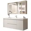 Gabinete de Baño Combinación Estilo Crema Moderno Simple Lujo Ligero Dulce Madera Maciza Lavabo de Baño Gabinete para Lavabo
