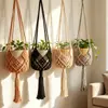 Sacos de Rede para Vasos de Flores Transfronteiriços, Cestas Suspensas de Corda de Algodão e Linho Trançadas à Mão, Vasos de Flores para Plantas Verdes Internas e Externas, Cestas Suspensas, Varejo de Jardinagem