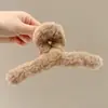 Accesorio para el cabello de pinza de tiburón marrón, de bajo volumen, esponjoso, para peinado semi-recogido, pinza grande de oso para el cabello, pinza de garra con orejas de gato y borla elegante para mujer