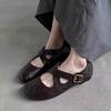 Sapatos Casuais de Bico Redondo Estilo Coreano com Fivela Cruzada e Decote Baixo Sapatos Mary Jane de Solado Macio Versátil Moda Vintage Sapatos de Couro Femininos