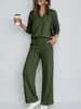 2026 Moda deportiva cruzada europea y americana para mujer en Amazon, sudadera de color liso con cuello en V y manga larga, conjunto de pantalones casuales
