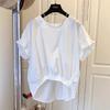 Nicho de diseñador de moda de verano dobladillo elástico jersey camisa manga corta para mujer top suelto con lazo