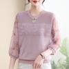 Novo Top Mama Feminino Costura Styline Meia-idade e Idoso plus size Camisa Pequena Elegante Manga Sete Roupas Femininas 40-60 Anos