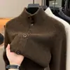 Cardigan de Tricô Cashmere Gola Alta Outono/Inverno 2026 Lã Merino Australiana + Elastano Toque Macio e Suave