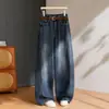 Calças de cintura alta com perna curva, novo estilo para mulheres, calças compridas para outono e inverno, efeito emagrecedor, calças jeans de perna larga, calças banana de corte solto
