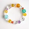 Pulseira Multi-Pedra de Cristal Branco Natural de Alta Qualidade, Cristal de Forma Livre, Citrino, Amarelo Limão, Ametista de Alta Transparência