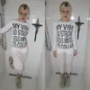 Camiseta de Manga Larga para Mujer Y2K Estampado de Cruz con Letras Transfronterizo Europeo y Americano Cuello Redondo Casual Retro Diseño de Nicho Tendencia