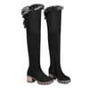 Botas de Conejo de Invierno, Botas de Nieve Calientes, Tacones Gruesos, Tacones Altos, Botas de Mujer Hasta la Rodilla con Cordones, Zapatos de Algodón para Mujer