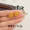 Colar de Crisântemo com Borla Banhado a Ouro Vietnamita, Conjunto de Brincos de Flor Simples Cravejados com Diamantes, Joias de Ouro Imitação Que Não Desbotam