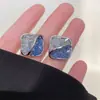 Brincos de Cristal com Gradiente Azul para Mulheres, Design de Nicho, High-End, Estilosos, Exquisitos, Versáteis e Elegantes
