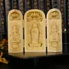 Adornos de estatua de Buda tallados en boj caja de tres compartimentos Estatua de Buda Guanyin del Mar de China Meridional manualidades de madera para el hogar regalos venta directa de fábrica