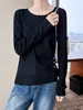 Suéter de Tricô Redondo de Lã Fina Novo Outono/Inverno 2026 Manga Longa Feminino Botão Lateral Cor Sólida Camisa Básica Solta