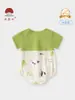 Ropa de Bebé de Algodón de Seda Helada Estilo Nuevo de Verano, Mameluco de Manga Corta con Diseño de Panda de Dos Piezas Falsas, Moderno para Salidas